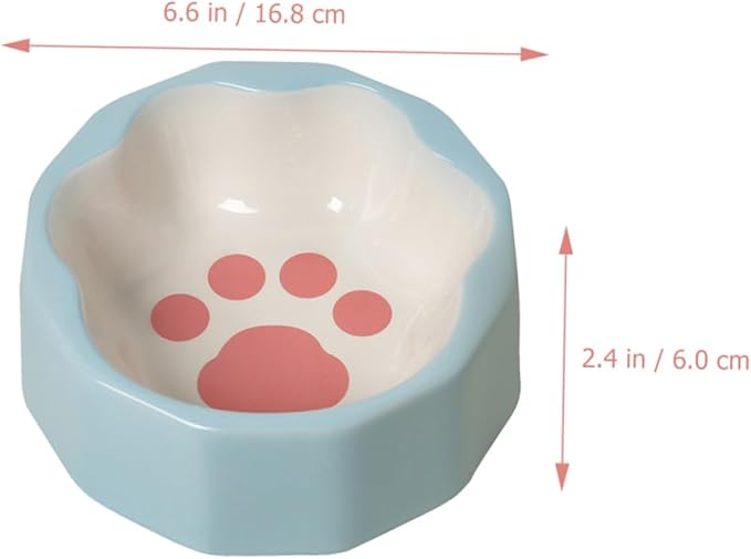 Ceramic Tilted Cat and Dog Food Bowl with Cute Animal Paw Print, Small Blue Pet Dish for Feeding and Watering, Suitable for Cats and Small Dogs