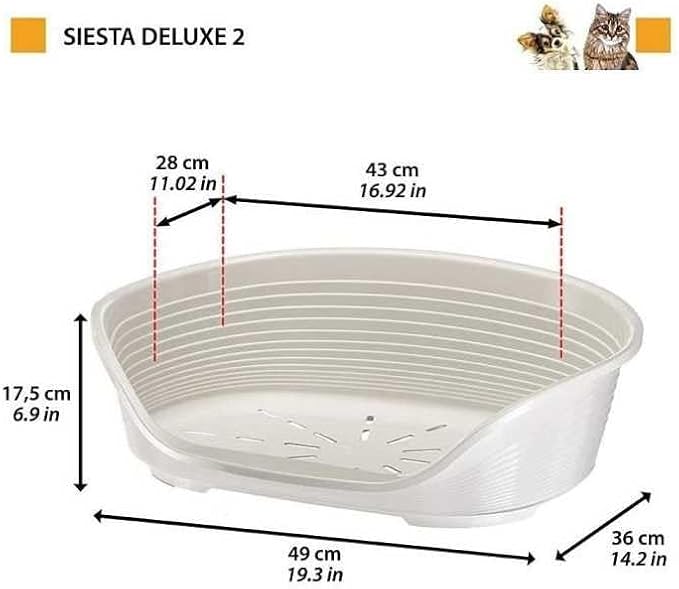 Ferplast Cat Bed, Plastic Dog Bed Small, Ventilation Holes and Non-Slip Rubber Feet for Added Stability 49 x 36 x h. 17.5 cm. Dark Grey