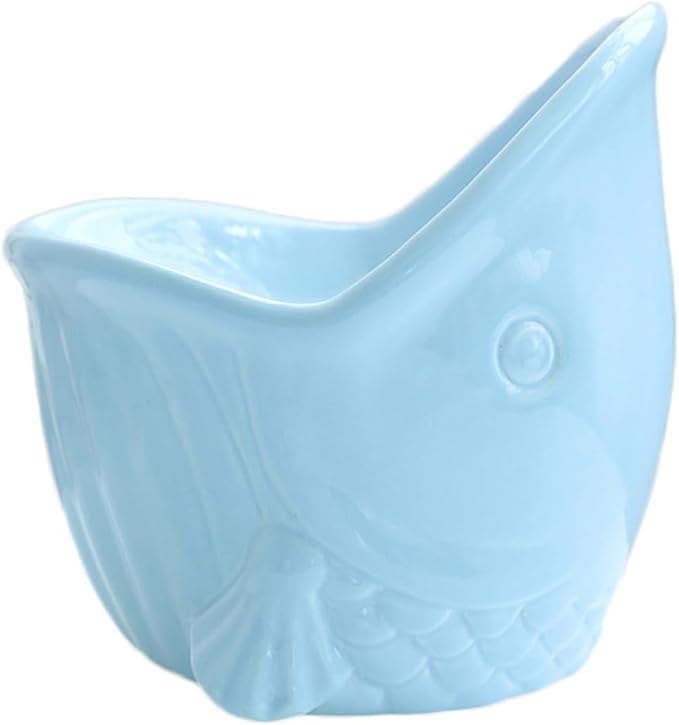 Alasum Ceramic Raised Pet Bowl for Cats and Puppies with Neck Support, Multi-Function Household Feeding and Watering Dish, Blue Artistic Design for Comfortable Pet Dining