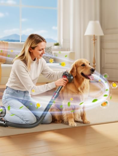 Fieety 3-in-1 Dog & Cat Hair Vacuum Brush for Grooming Compatible with Fieety U15/V7/Ultra 8/Elite 9 – Removes Loose Hair, Dander, Undercoat & Tangles – Self-Cleaning Design