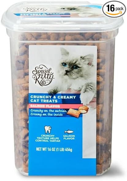 Crunchy & Creamy Cat Treats, Salmon Flavor, 16 oz, Provides 100% Complete and Balanced Nutrition for Adult Cats