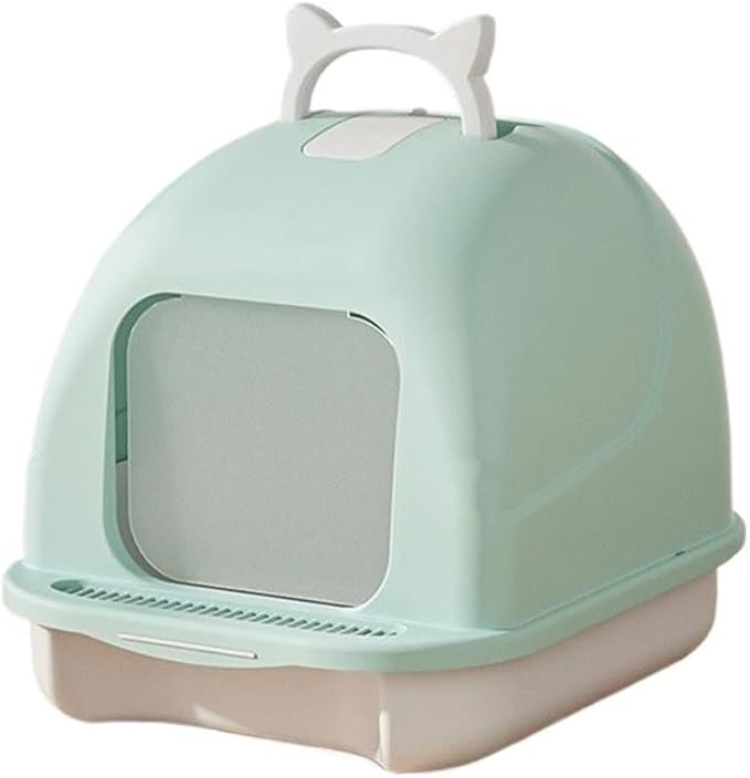 Pet Supplies, Enclosed Cat Litter Box with Lid & Scoop,Leakproof, Easy Clean, Non-Stick(Green)