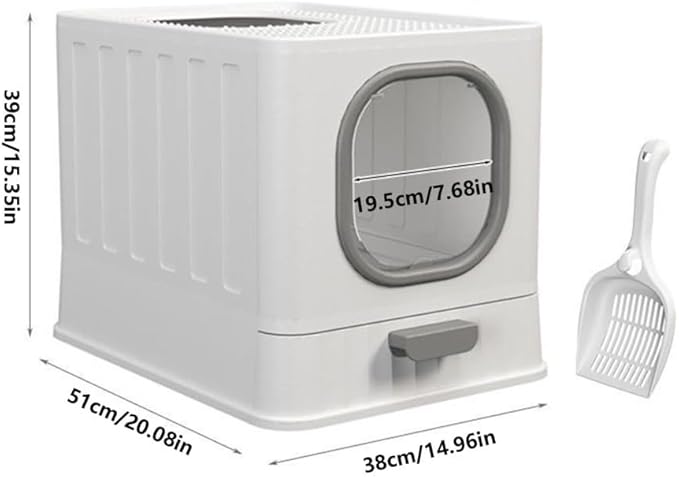 Pet Supplies, Enclosed Cat Litter Box with Door & Scoop, Large Top Entry Anti-Splash(Pink)