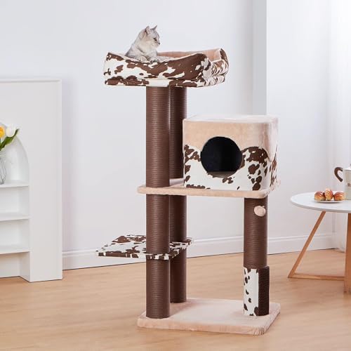 PetPals Large Cat Tree 50” Tall for Grand Maine Coon, with Large Condo, Removeable Top Bed, Extra Durable & Sturdy Large Cat Tower, Cowboy Style (Brown)