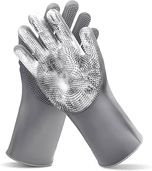 Pet Grooming Gloves for Dogs & Cats, Silicone Deshedding Brush, Gentle Fur Remover, Bathing & Massage Gloves. 3 Colors Variation (Gray)