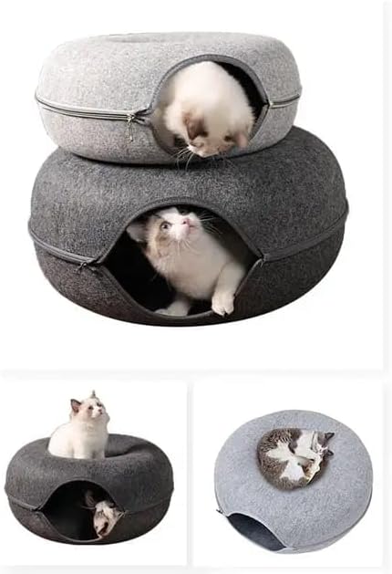 Cat Cave Donut for Large Cats and Small Dogs Up to 30 lbs | Pet Cat House Tunnel Bed | Washable & Scratch-Resistant Pet Bed | Versatile Donut Cat Cave | Covered Cat Beds for Indoor Cats Large | Hegale
