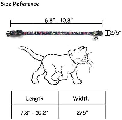 CHUKCHI 4 Pcs Cat Collars Safety Quick Release with Bell-Adjustable Cat Collar with Small Floral Colorful Patterned Soft Strong Nylon Strip for Cat, Pup, Kitty
