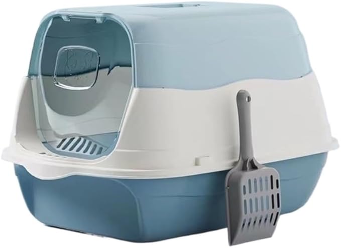 Pet Supplies, Nclosed Cat Litter Box with Lid & Scoop,Control Hooded Tray(Blue)