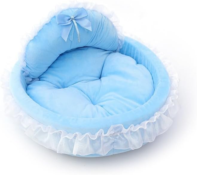 Washable Princess Pet Bed for Small Medium Dogs & Cats - Soft Plush Warm Cave Sofa Cushion, Cozy Snuggle Nest Mat, Cute Comfy Kennel Pad(18.9''X16.54''X18.9'',Blue)