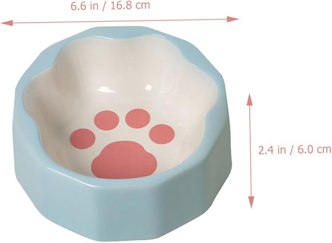 Kichvoe Ceramic Pet Feeder Bowl with Tilted Design, Blue Small Cat and Dog Food Dish, Cute Animal Paw Print Bowl for Indoor Feeding and Watering