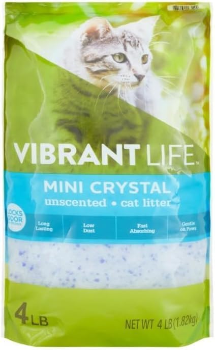 (2 Pack) ~ Vibrant~Life Mini Crystal Cat Litter, Long Lasting and Fast Absorbing, Low dust, Unscented ~ 4 Lb.