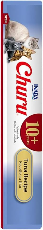 INABA Churu for Senior 10+, Creamy Lickable Cat Treats with Taurine, Vitamin E & C, 0.5 Ounces Each, 24 Tubes (4 per Pack), Tuna Recipe