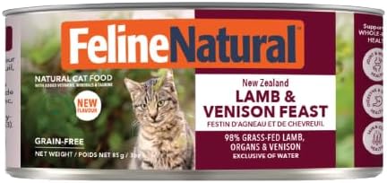 Feline Natural New Zealand Canned Wet Food, High-Meat, Low-Carb, & Grain Free Cat Food Wet, Lamb and Venison, 3 oz, Pack of 24