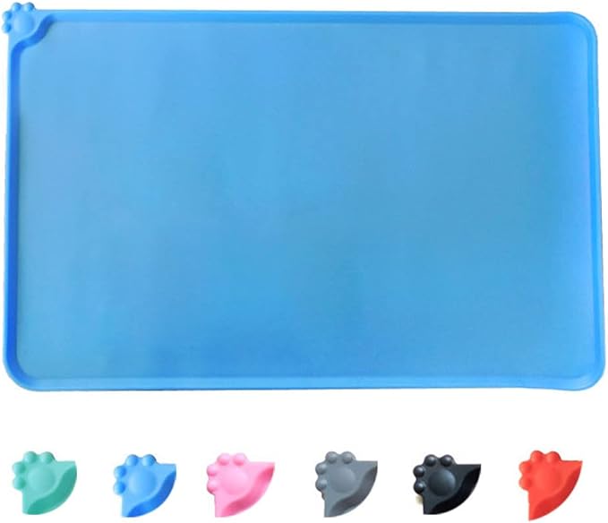 Silicone Dog Cat Bowl Mat，Waterproof Slip Resistant Silicone Pet Feeding Mat，Anti-Slip Pet Bowl Mats Cats and Dogs Food Water Placemat Tray，Raised Edges to Prevent Water Spills on Floor (Blue)