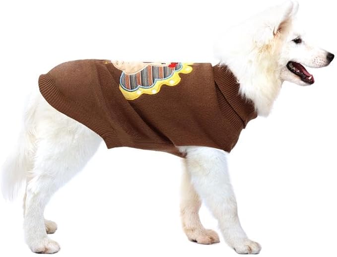 DELIFUR Thanksgiving Dog Sweater Dog Turkey Knit Sweater with Leash Hole Thanksgiving Outfit for Small Medium Dogs Fall Color (Brown1#, X-Large)