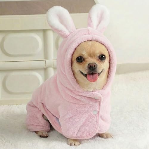 Dog Bathrobe Super Absorbent Towel for Small Dogs Cats Fast Drying Dog Robe Coat with Hood Puppy Cat Bath Towel Wrap Pet Grooming Supplies After Shower (Light Pink,XS)