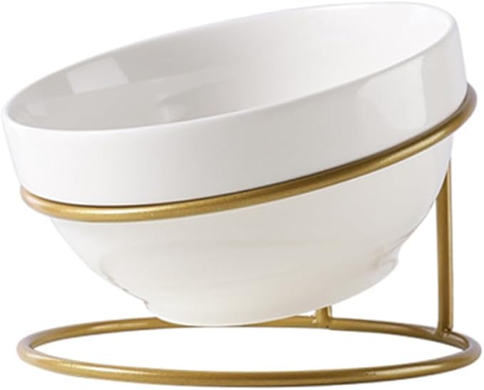 TOYANDONA Ceramic Pet Food Bowl Iron Raised Slant Stand, Elevated Cat Dog Feeder Bowl for Spine Protection, Suitable for Household Feeding and Watering Random Style