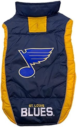Pets First NHL St. Louis Blues Puffer Vest for Dogs & Cats, Size Small.Warm, Cozy, and Waterproof Dog Coat, for Small and Large Dogs/Cats. Best NHL Licensed PET Warming Sports Jacket