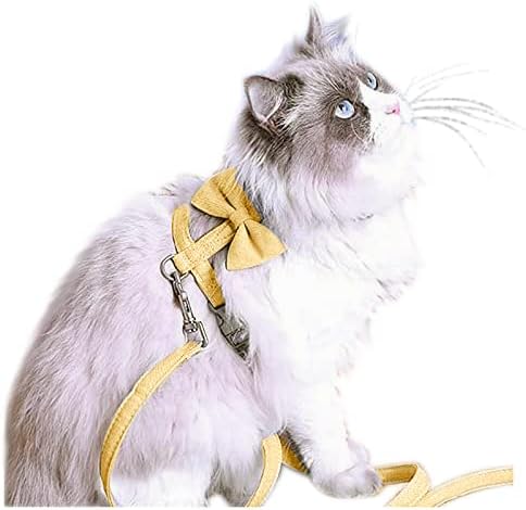 Cat Harness and Leash, Cat Leash and Harness Set Ddzmz Soft Mesh Breathable Adjustable Cat Vest Pets Harnesses for Walking Escape Proof Yellow Color M Size for Pet Cat Kitten Puppy Rabbit Ferret-1Pack