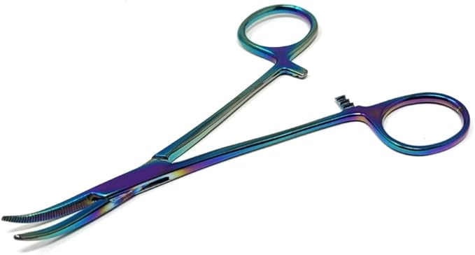 HTI DOG CAT PET HAIR PULLER REMOVER STAINLESS STEEL HEMOSTAT LOCKING FORCEPS 5" CURVED FULL SERRATED (Multicolor)