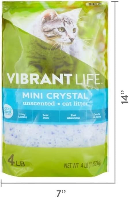 (2 Pack) ~ Vibrant~Life Mini Crystal Cat Litter, Long Lasting and Fast Absorbing, Low dust, Unscented ~ 4 Lb.