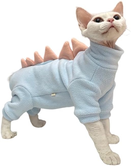 Sphynx cat Clothes, Dinosaur Costume, Hairless Cats Warm Clothes for Cornish Rex and Devon Rex (Blue, XS(1-2lbs))
