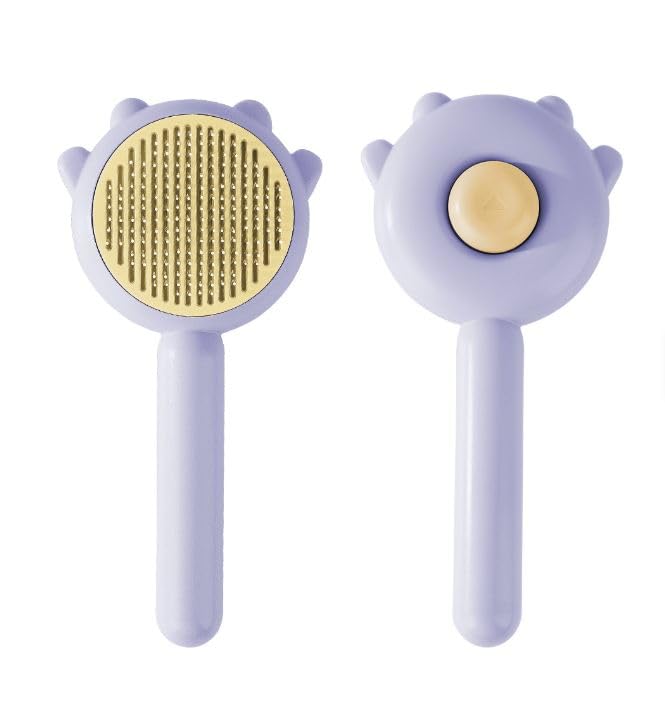 Cute Cat Ear Pet Brush – Self Cleaning Grooming Tool for Cats & Dogs – Light Purple