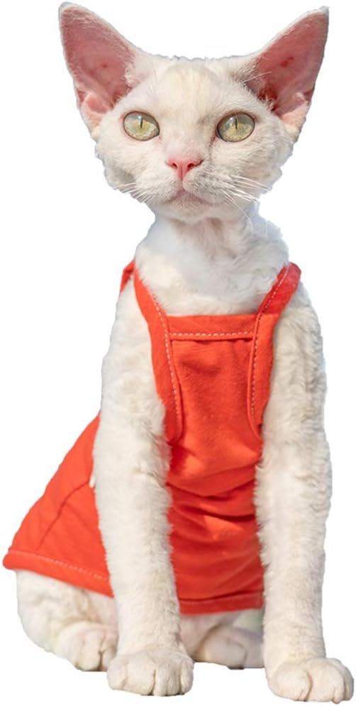 Hairless Cats Solid Cotton Camisole, Breathable Summer Tank Tops for Sphynx, Cornish Rex, Devon Rex, Peterbald, Cat Wear Hairless Cat Clothes Soft Skin-Friendly Cats Apparel Assorted Colors and Sizes
