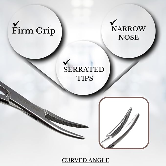 HTI DOG CAT PET HAIR PULLER REMOVER STAINLESS STEEL HEMOSTAT LOCKING FORCEPS 5" CURVED FULL SERRATED (Silver)