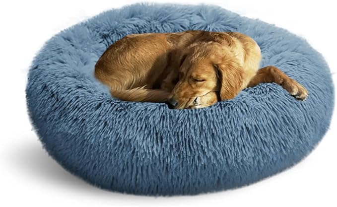Whiskers & Friends Cat Beds for Indoor Cats, Fluffy Calming Donut Cat Bed, Small Dog Bed Washable - Orthopedic Soft Plush Pet Beds Sized for Kitten to Large Cats & Puppy to Medium Dogs, Navy Grey 31''