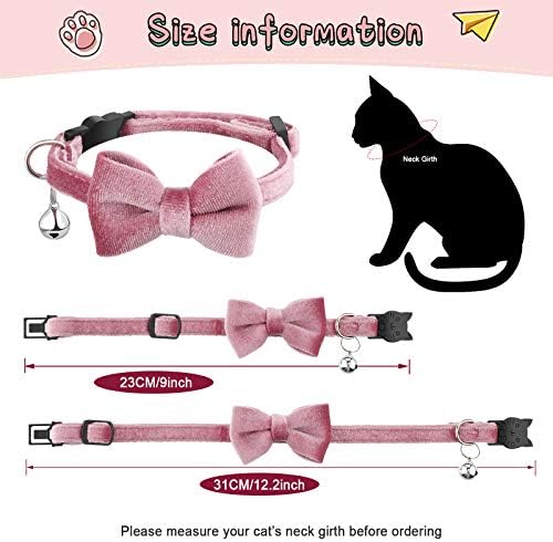 4 Pieces Cat Bow Tie Collar with Bell Breakaway Cat Comfortable Velvet with Cute Safety Pet Collar for Pet Kitten Puppy(Small,Black, Red, Gray, Pink)