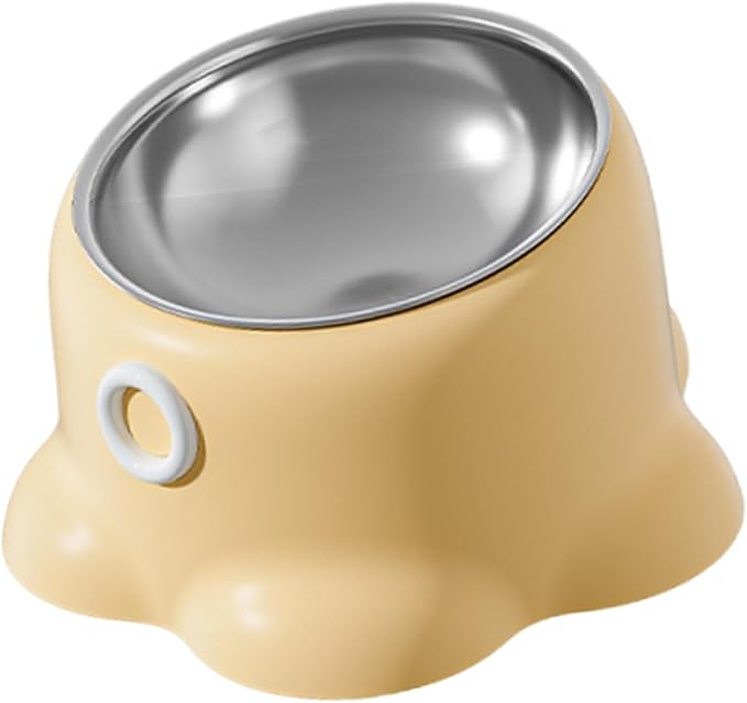 Tilted Cat Feeder Bowl Food Dispenser Living Room Home Travel Indoor Watering Feeding Dish Cat Food Bowl for Pets Small Dogs, Yellow