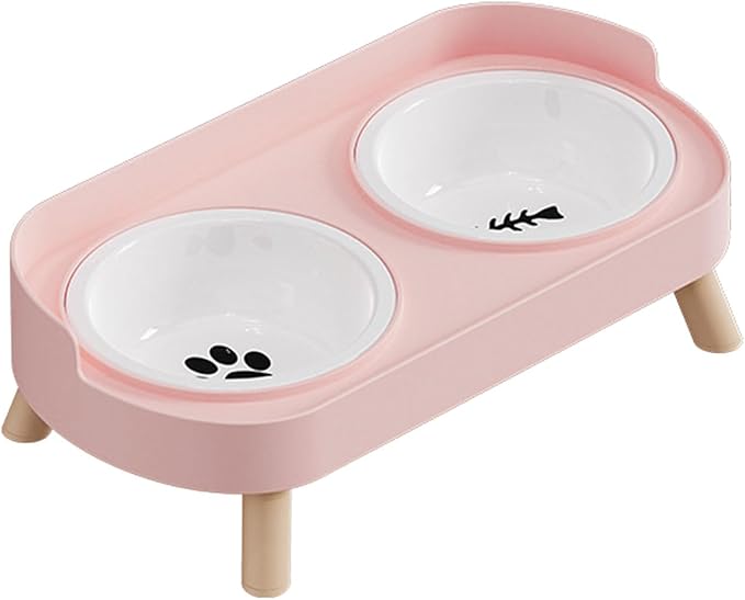 Elevated Double Bowl Ceramic Pet Food Bowls Nonslip Base Feeding Watering Dishes for Dog Cats Scratch Design Scratch Ceramic Pet Bowl