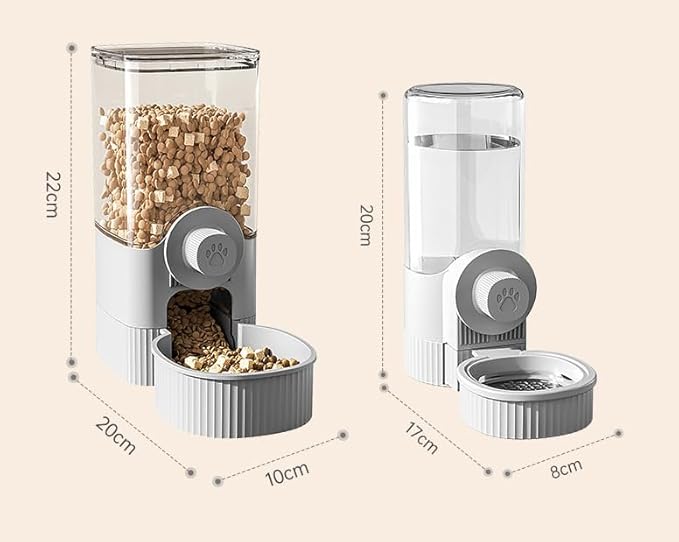 Automatic Pet Feeder and Water Dispenser Set for Small Dog Cat Puppy Rabbit (Grey)