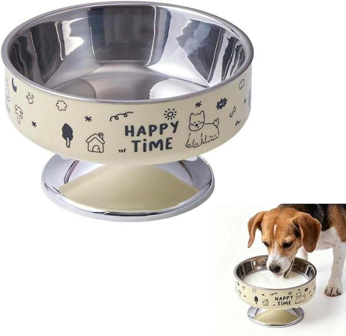 Stainless Steel Cat Bowl, Cute Cat Dish with Non-Slip Base, Large Diameter Pet Feeder Tool for Cats/Kittens/Dogs