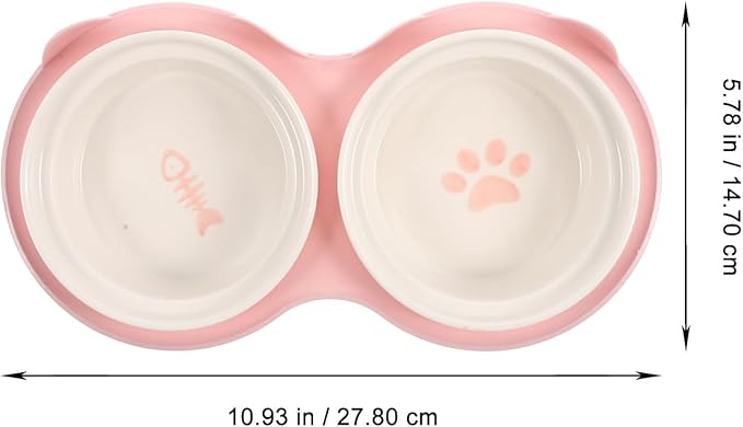 Totority Ceramic Elevated Cat Bowls Double Dish Set with Anti-Slip Pink Thickened Stand for Indoor Pet Feeding and Watering, Neck Protection Design for Cats