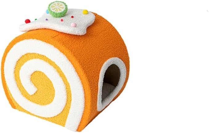 Creative Cat Cave Bed, Lovely Cake Roll Cats House for Indoor Cats, Small Pet Bed, Cute Cat Furniture for All Seasons, No Assembly Needed(Orange)