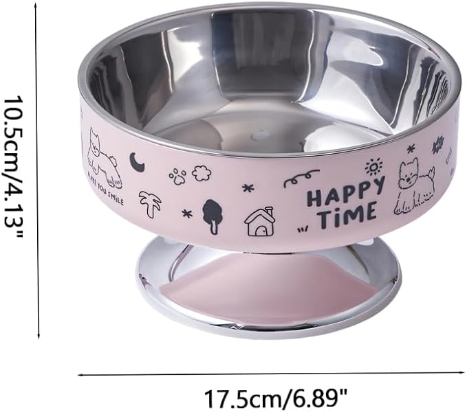 Stainless Steel Cat Bowl, Cute Cat Dish with Non-Slip Base, Large Diameter Pet Feeder Tool for Cats/Kittens/Dogs