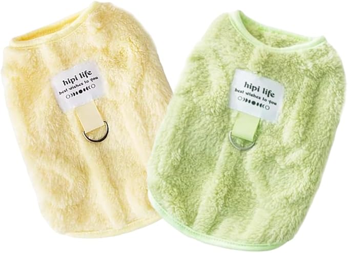 2 Pack Small Dog Sweater Fleece Cat Outfit with D-Ring Fall Puppy Clothes for Girl Boy Cold Weather Dog Coat Winter Pet Clothing for Cats Chihuahua Yorkie Teacup (Yellow Green, XX-Large)