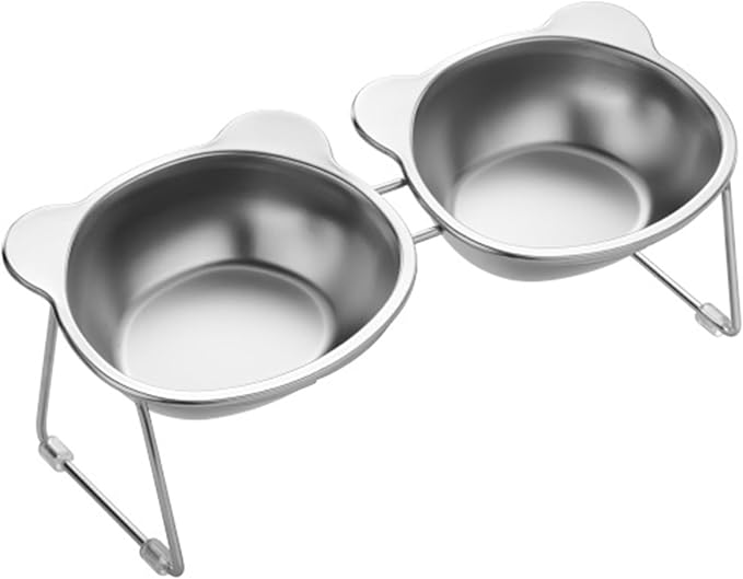 Double Bowl Elevated Cats Feeders Stainless Steel Bowls Ergonomic Feeders for Dog Health Eating Watering Stainless Steel Pet Feeding Bowls