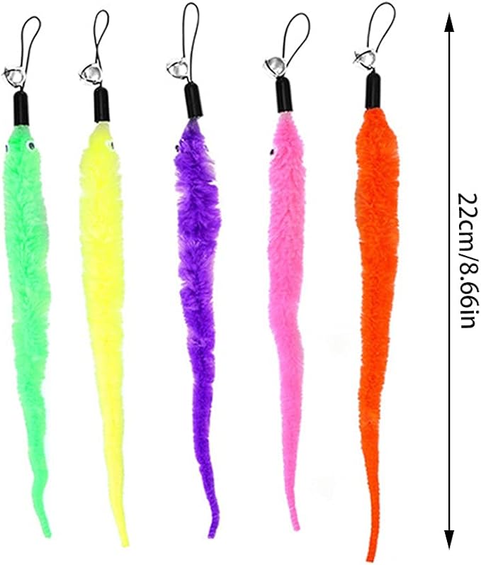 KuuGuu 24 PCS Cat Worm Toy Replacement Teaser with Bell Refills Indoor Cat's Interactive Wand and Catch Wand Soft Squiggly Worm Teaser Refills Attachment Interactive Catch Toy Accessories （6 Color）