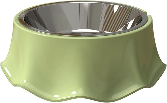 2pcs Cat Bow Kitten Puppy Food Feeding Bowls Stainless Steel Cats Drinking Feeder Pet Dogs Feeders(Green)