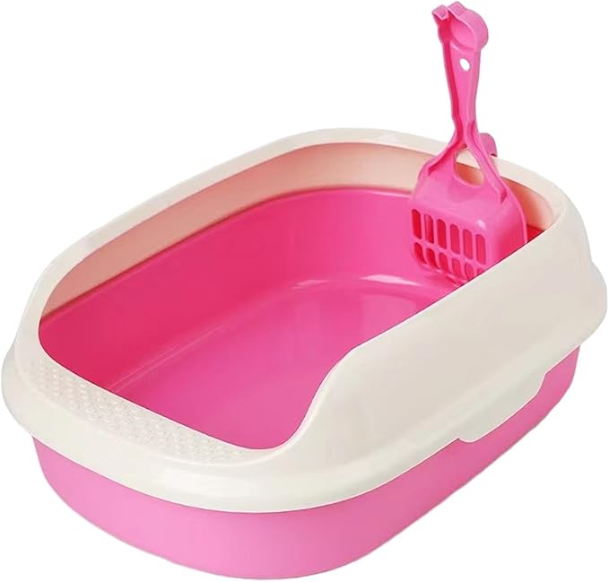 High-Sided Anti-Splash Cat Litter Box Open Top Kitty Litter Pan Pet Sand Tray for Indoor Cats- red
