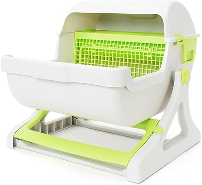 Pet Supplies, Semi-Closed Cat Litter Box with Tipping Design Large, Easy to Clean(Green)