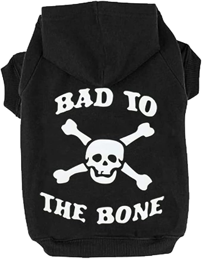 EXPAWLORER Dog Hoodie - Bad to The Bone Lettered, Dog Sweater with Hat, Pet Fall Cold Winter Clothes with Built-in Dog Lead Hole, Pet Warm Outfit for Cats and Small to Large Dogs (X-Large)