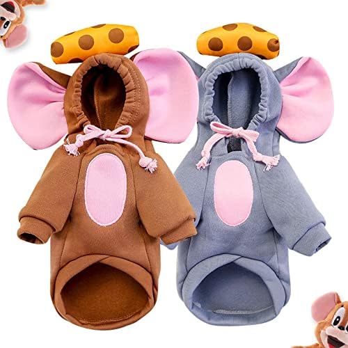 Pet Clothing Dog Transformation Frog Hoodie Autumn and Winter Warm Small Large Dog Method Dou Cat Bullfighting Clothes (Brown Mouse,2XL)