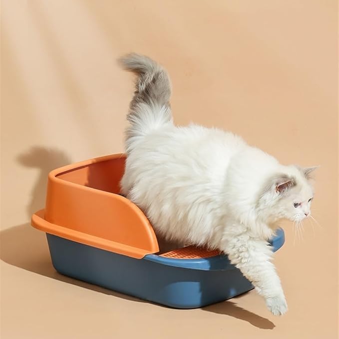Pet Supplies, Splashproof Semi-Closed Cat Litter Box, Rectangle Pan for Cats(Green,Large)