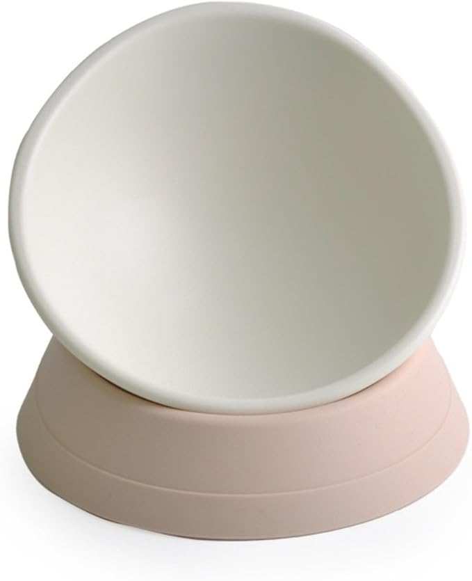Dual Purpose Slanted Dog Cat Food Bowl Cat Dish Dog Bowl Pet Sterile Tableware Pet Feeding Watering Supplies (Ivory White)