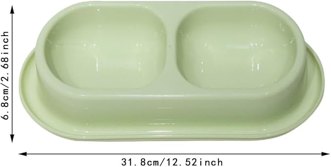 Cat Water and Food Bowl Feeder Dual Dish Nonslip Easy Clean Indoor Outdoor Travel Kitten Feeding Dispenser- Light Green