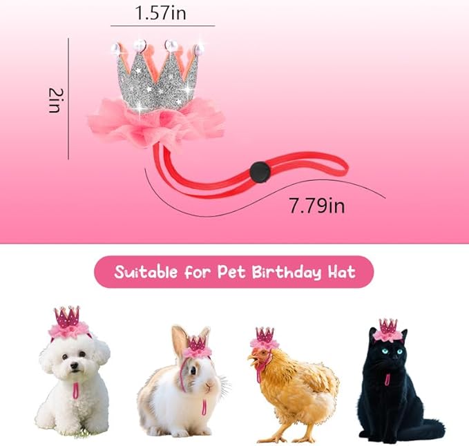 Glitter Pet Birthday Hat for Dog Cat with Pearls, Adjustable Pet Hat for Dog Cat for Birthday Party Decorations for Pet Dogs Cats Bday Hat with Lace Hair Accessories for Pet Dog Cat Puppy Hat